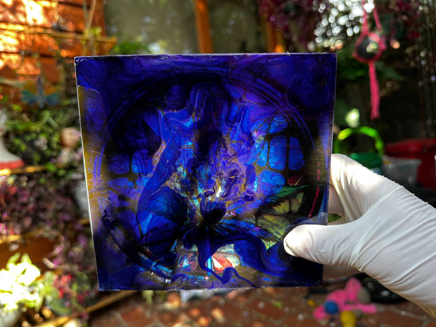 Large Unique Square Ashtray with Leaf inside the resin-hand made in Melbourne